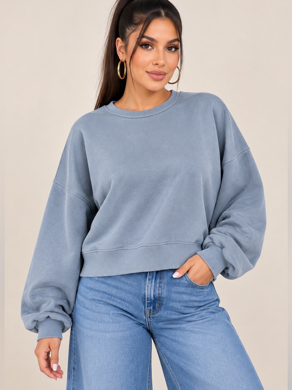 Baby Blue Crewneck Pullover Sweatshirt - Women